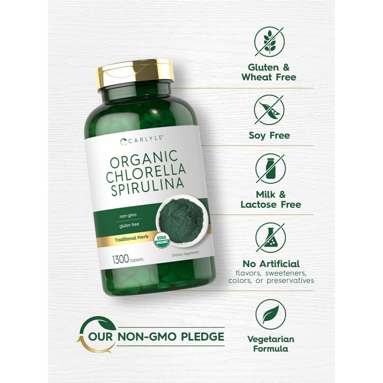 Carlyle Organic Chlorella Spirulina Tablets | Non-GMO And Gluten Free