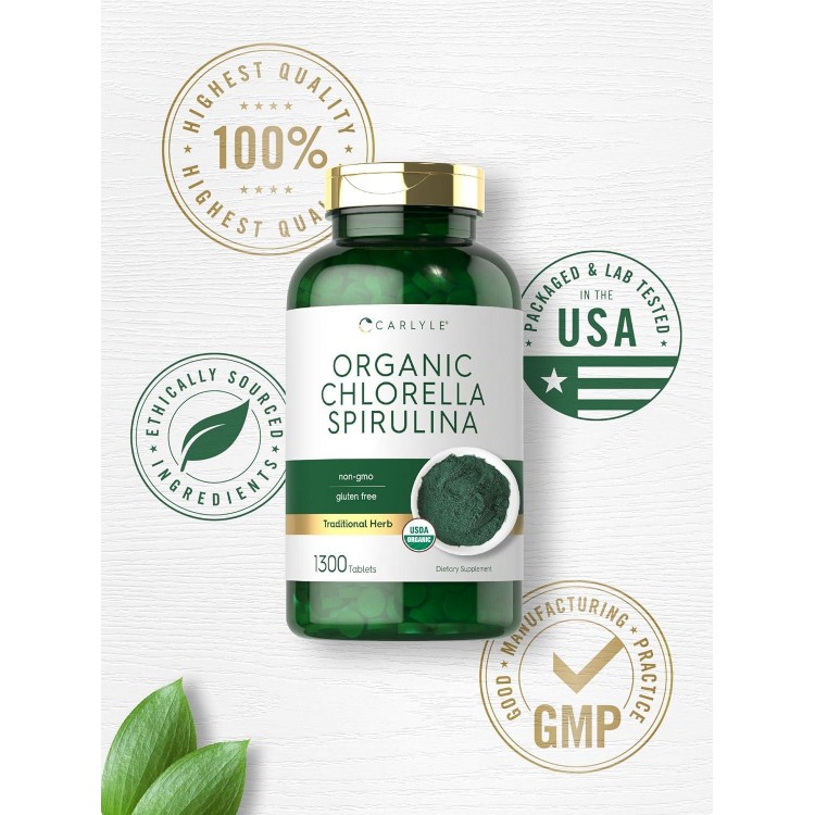 Carlyle Organic Chlorella Spirulina Tablets | Non-GMO And Gluten Free