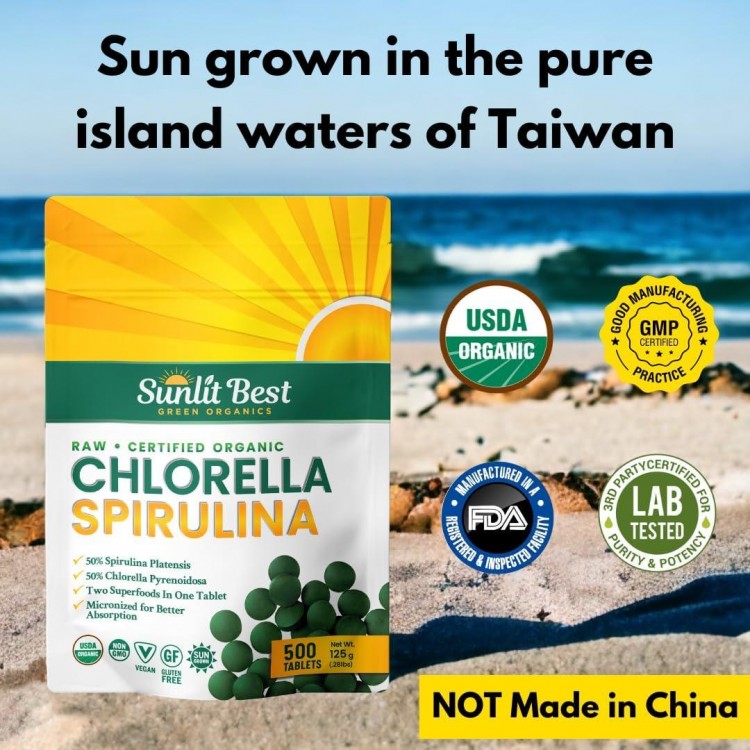 Sunlit Best Organic Chlorella Spirulina - Pure Superfood Supplement