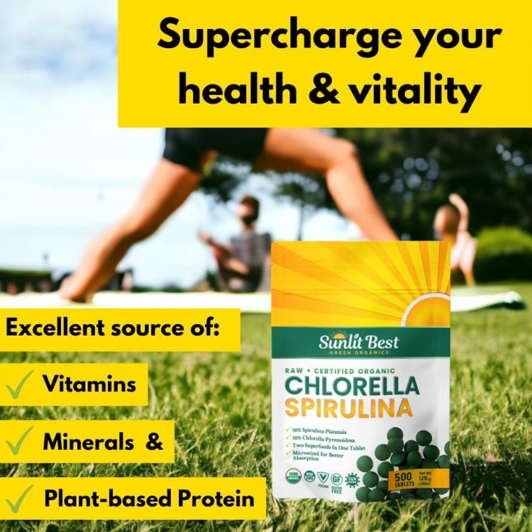 Sunlit Best Organic Chlorella Spirulina - Pure Superfood Supplement
