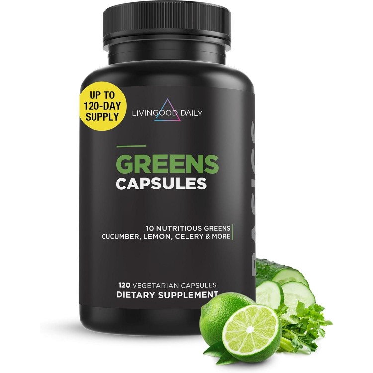 Livingood Daily Greens Capsules - Blend Of Spirulina, Chlorella