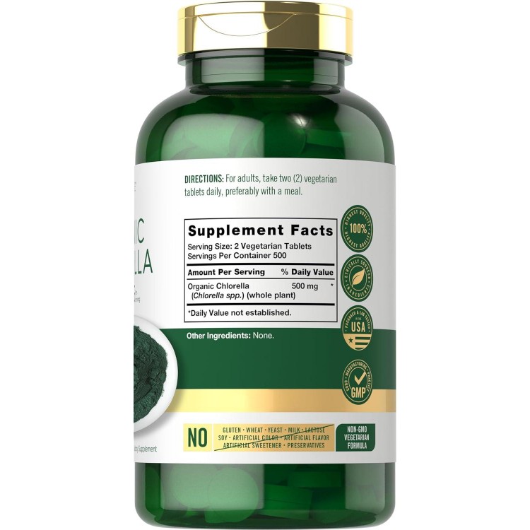 Carlyle Chlorella Tablets Organic 500 mg | 1000 Count | Vegetarian