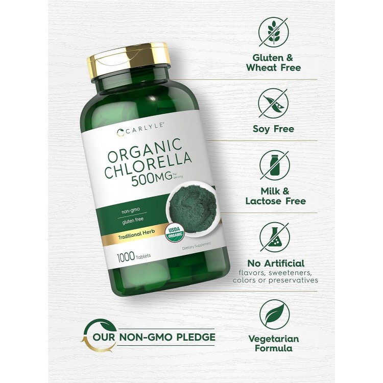 Carlyle Chlorella Tablets Organic 500 mg | 1000 Count | Vegetarian