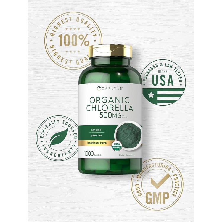 Carlyle Chlorella Tablets Organic 500 mg | 1000 Count | Vegetarian