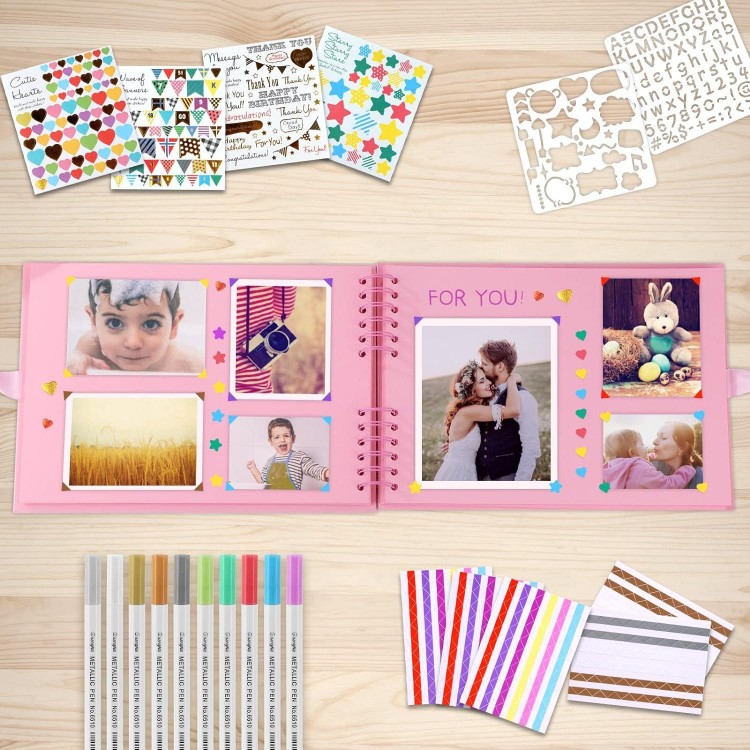 80 Pages Scrapbook Album with 10 Metallic Markers, Craft Paper Photo Album for Wedding and Anniversary