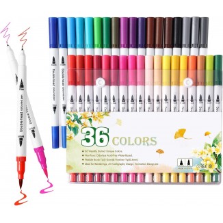 36 Colors Brush Tip Markers for Adult Coloring,Coloring Markers for Lettering,Dual Tip Brush Pens