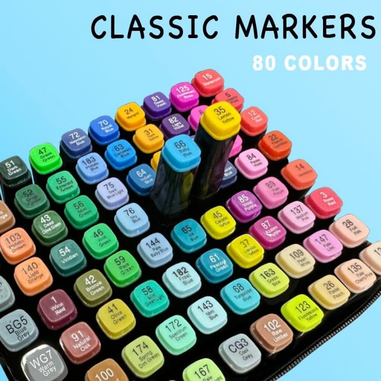 80 Colors Alcohol Markers Set, Dual Tips Blender Art Markers for Drawing Permanent Sketch Markers