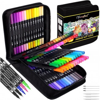 76 Colors Dual Tip Brush Pens with Brush Tip and Fine Tip for Kids Artists Adult, Coloring Markers