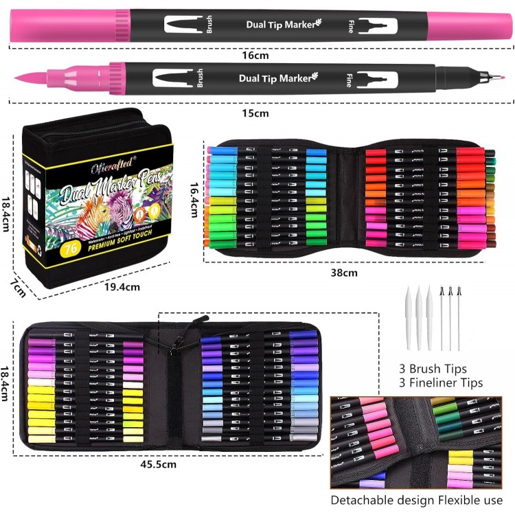 76 Colors Dual Tip Brush Pens with Brush Tip and Fine Tip for Kids Artists Adult, Coloring Markers