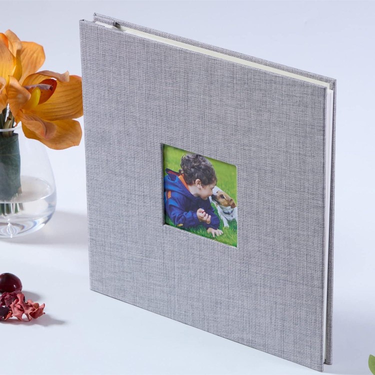 40 Pages Self Adhesive Scrapbook Album with Gray Linen Cover Hold 3x5 4x6 5x7 6x8 8x10 inch Pictures