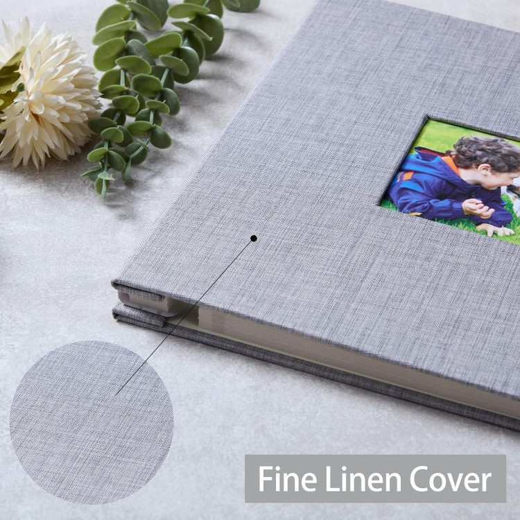 40 Pages Self Adhesive Scrapbook Album with Gray Linen Cover Hold 3x5 4x6 5x7 6x8 8x10 inch Pictures