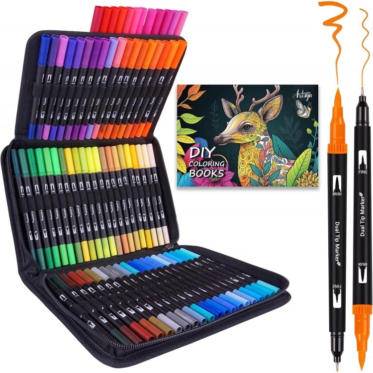 Dual Brush Marker Pens, 72 Colors Art Markers Set with Fine and Brush Tip for Kids