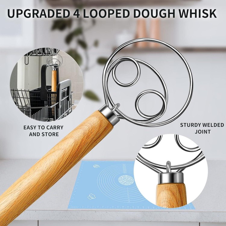 Danish Dough Whisk Stainless Steel Dough Whisk Dutch Style Bread Dough Hand