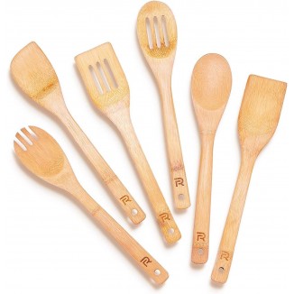 Bamboo Wooden Spoons for Cooking 6-Piece, Apartment Essentials Wood Spatula