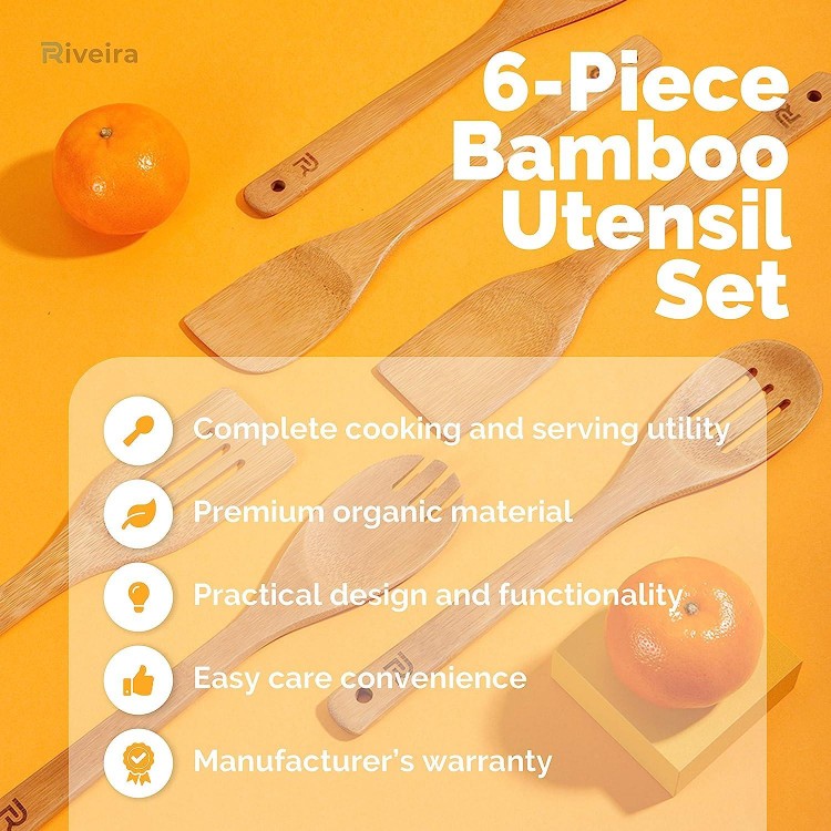 Bamboo Wooden Spoons for Cooking 6-Piece, Apartment Essentials Wood Spatula