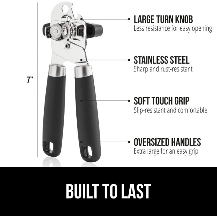 Heavy Duty Stainless Steel Smooth Edge Manual Hand Held Can Opener With Soft Touch Handle, Rust Proof Oversized Handheld Easy Turn Knob