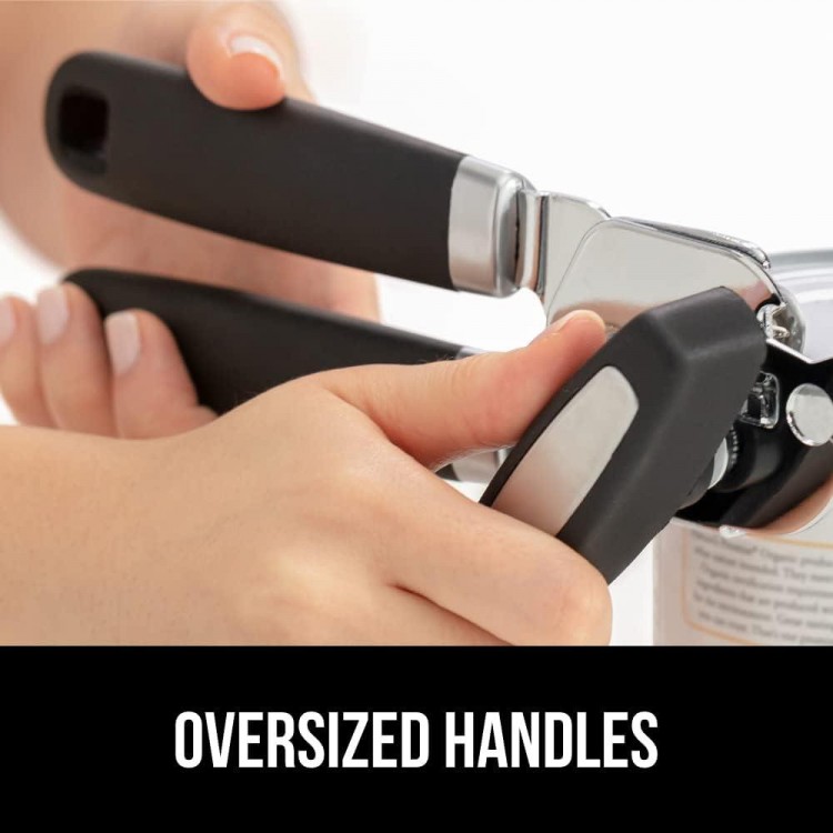 Heavy Duty Stainless Steel Smooth Edge Manual Hand Held Can Opener With Soft Touch Handle, Rust Proof Oversized Handheld Easy Turn Knob