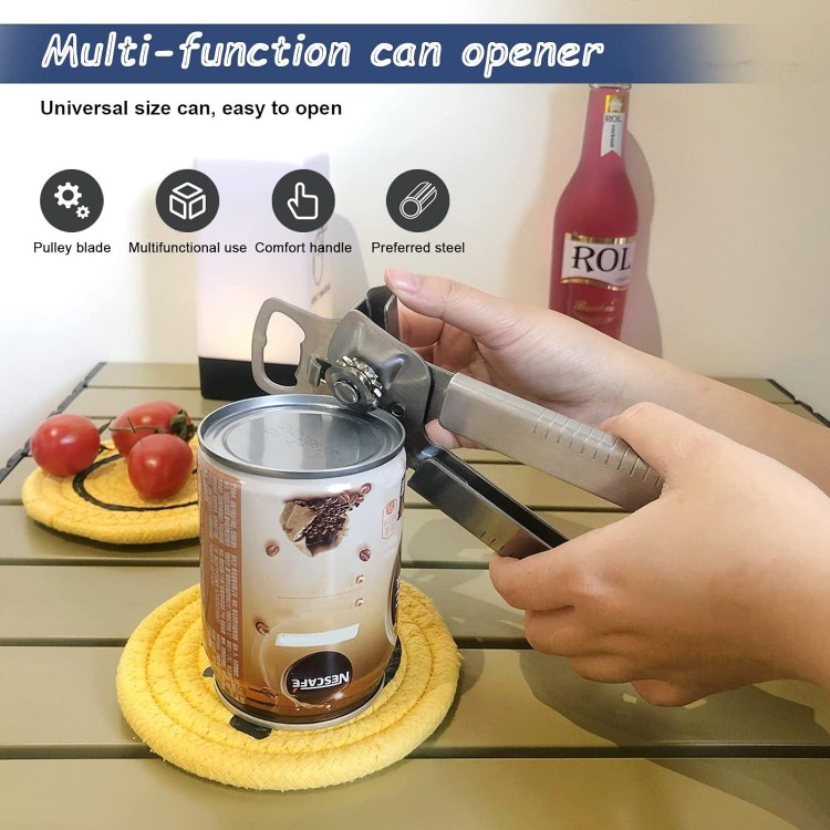 Can Opener Heavy Duty Stainless Steel Manual Can Opener Oversized Easy Turn Knob Sharp Cutting Wheel Good Grips with