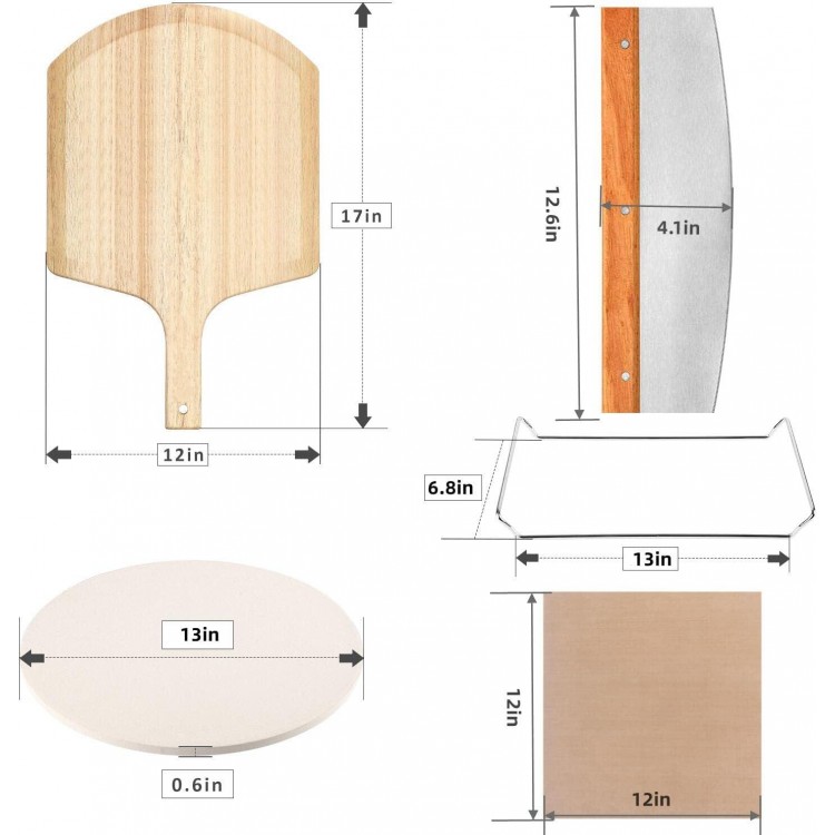 5 PCS Round Pizza Stone Set, 13 Pizza Stone for Oven and Grill with Pizza Peel(OAK),Serving Rack