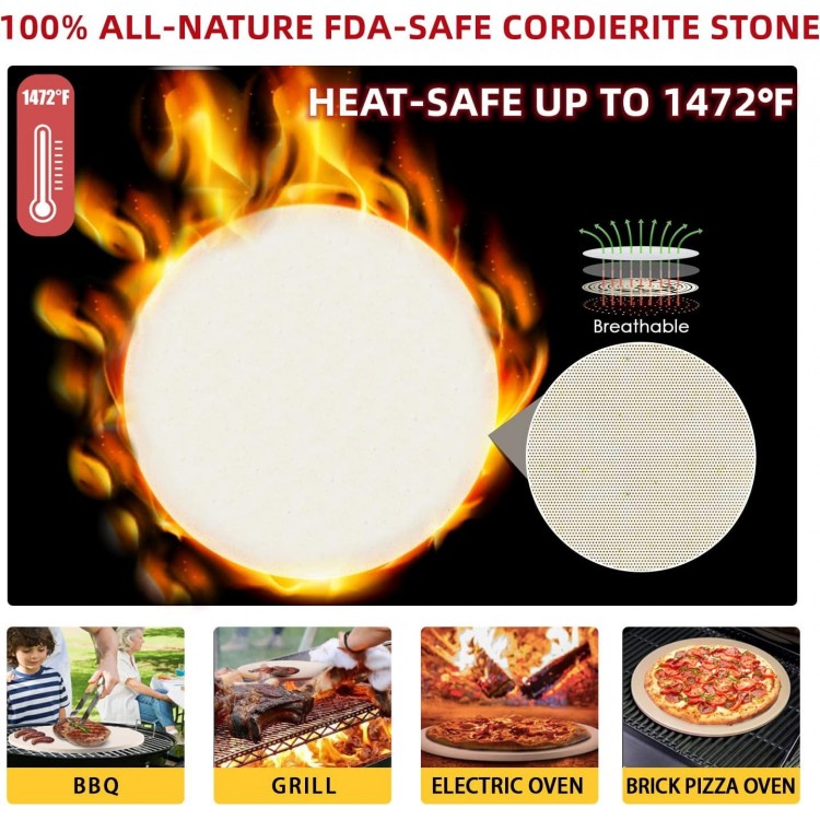 5 PCS Round Pizza Stone Set, 13 Pizza Stone for Oven and Grill with Pizza Peel(OAK),Serving Rack