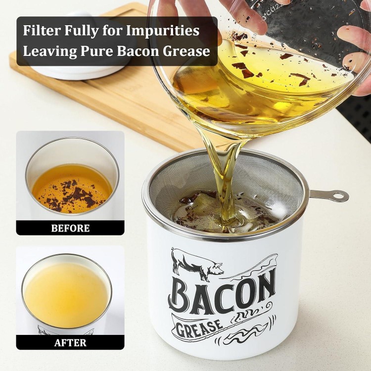 1.3L Bacon Grease Saver Container with Fine Mesh Strainer