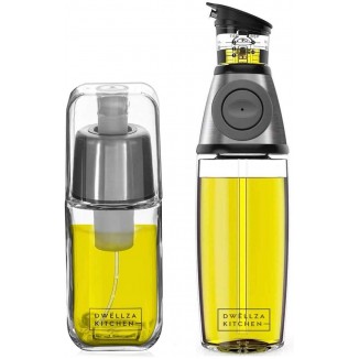 Olive Oil Dispenser For Kitchen & Olive Oil Sprayer Mister For Cooking – Pour Oil From 17 Oz Glass Non-drip Olive Oil Bottle Spout With Measurements And 6 Oz Spray Bottle