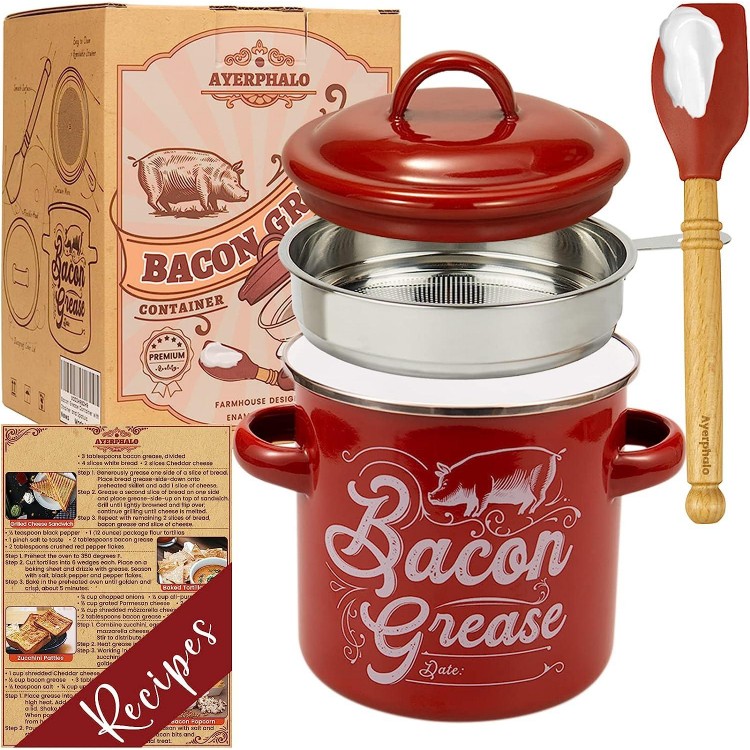 Bacon Grease Container with Strainer - 46OZ Large Capacity