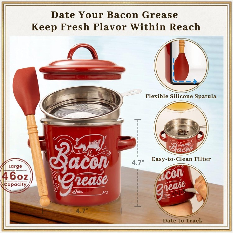 Bacon Grease Container with Strainer - 46OZ Large Capacity
