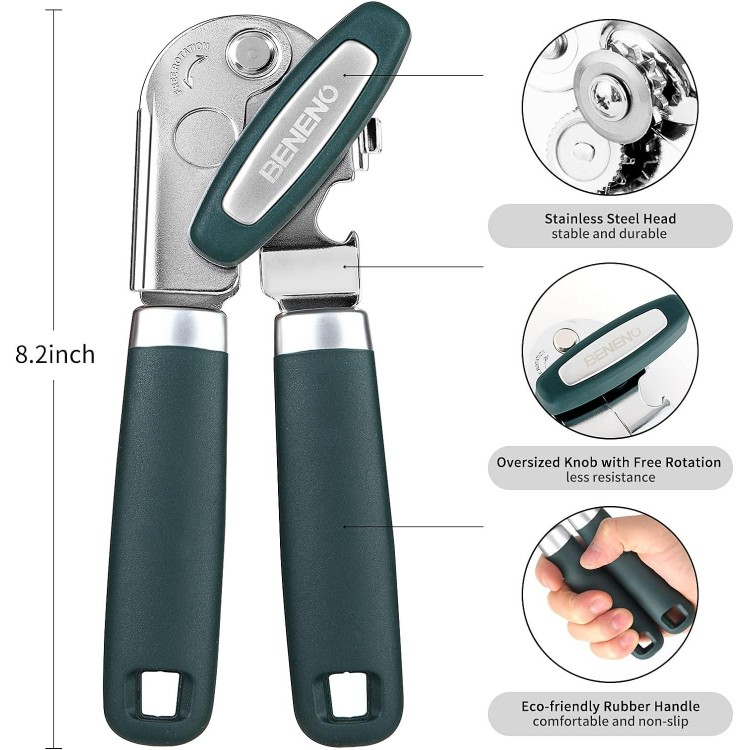 Can Opener Manual with Magnet and Sharp Blade Smooth Edge, Handheld Openers with Big Effort-Saving Knob