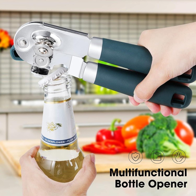 Can Opener Manual with Magnet and Sharp Blade Smooth Edge, Handheld Openers with Big Effort-Saving Knob