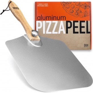 Aluminum Pizza Peel Metal - 12 x 14 Inch. Pizza Spatula for Oven with Foldable Wood Handle