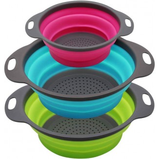 Collapsible Colander Set of 3 Round Silicone Kitchen Strainer Set