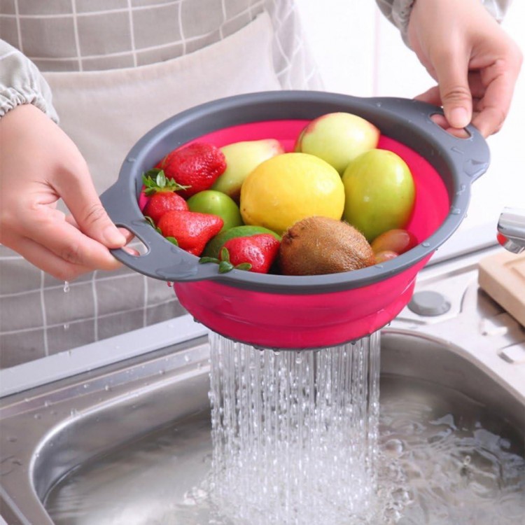 Collapsible Colander Set of 3 Round Silicone Kitchen Strainer Set