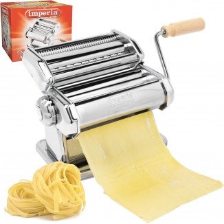 Imperia Pasta Maker Machine - Heavy Duty Steel Construction w Easy Lock Dial and Wood Grip Handle- Model 150 Made in Italy