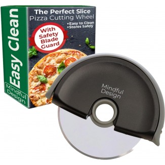 Mindful Design Pizza Cutter Wheel with Protective Blade Cover, Easy to Clean and Dishwasher Safe Handheld Pizza Slicer