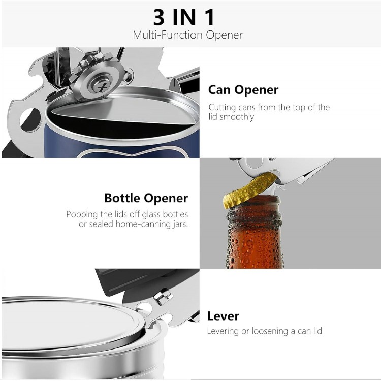 Can Opener,Professional 3-In-1 Multifunctional Manual Can Openers Bottle Opener,Kitchen Durable Stainless Steel Heavy Duty Can Opener