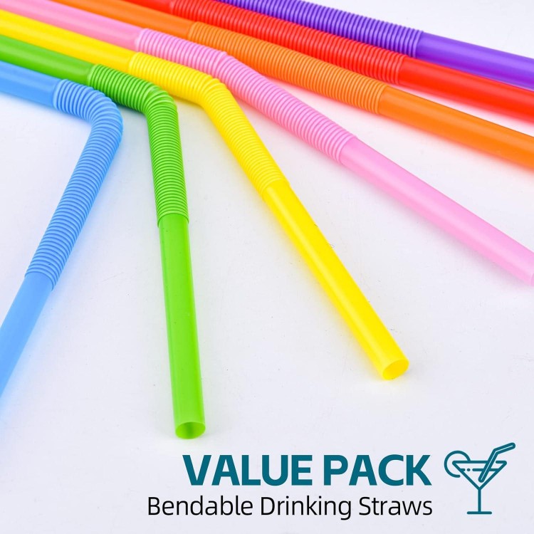 100PCS Flexible Plastic Straws, Colorful Disposable Bendy Party Straws