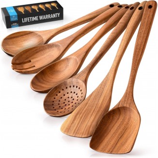 6-Piece Wooden Spoons for Cooking - Smooth Finish Teak Wooden Utensils