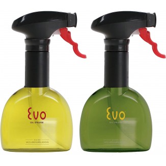 Evo Oil Sprayer Bottle, Non-Aerosol for Olive Cooking Oils, 8-ounce Capacity, Set of 2, Green and Yellow
