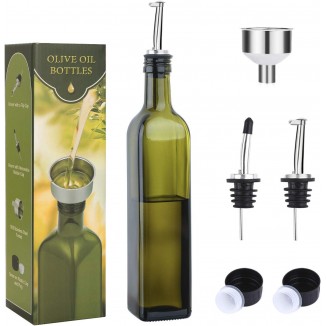  Green Oil and Vinegar Cruet with Pourers and Funnel - Olive Oil Carafe Decanter for Kitchen