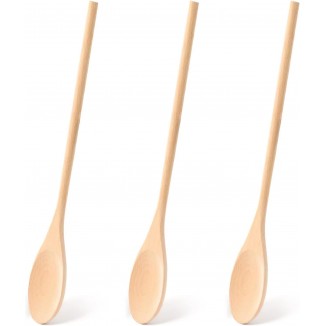 12 Inch Long Wooden Spoons, Long Handle Wooden Cooking Mixing Oval Spoons