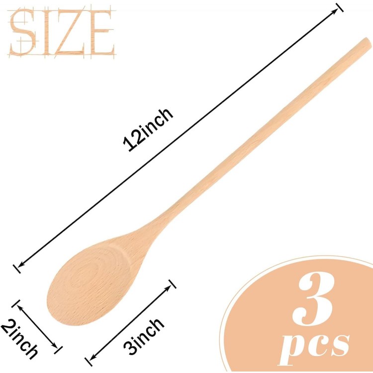 12 Inch Long Wooden Spoons, Long Handle Wooden Cooking Mixing Oval Spoons