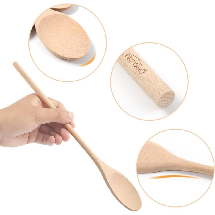 12 Inch Long Wooden Spoons, Long Handle Wooden Cooking Mixing Oval Spoons