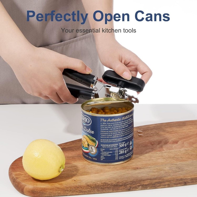 Can Opener Manual, Stainless Steel Can Opener, Food-Safe, Multifunction Tin Lids Jar Bottle Caps Openers with Non-Slip Handle & Large Knobe
