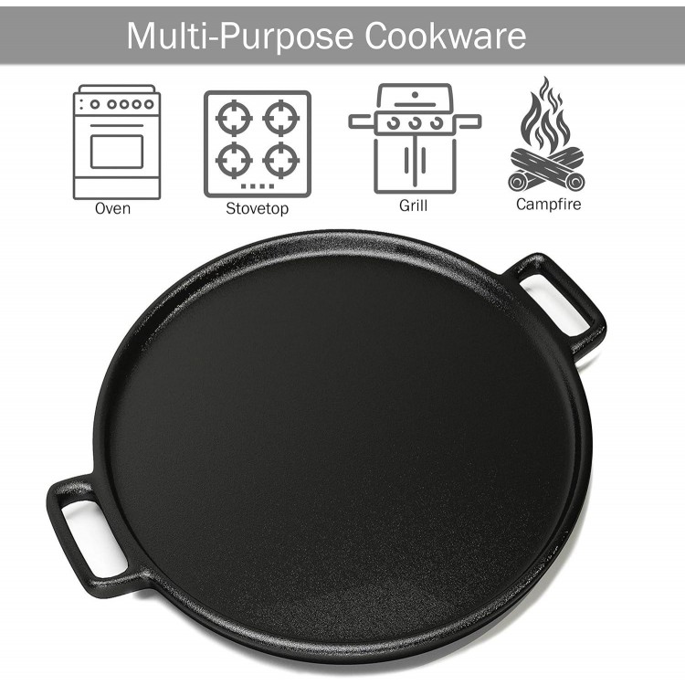 Cast Iron Pizza Pan - 14-Inch Baking Pan for Oven, Stovetop, Grill, or Campfires - Durable, Even-Heating