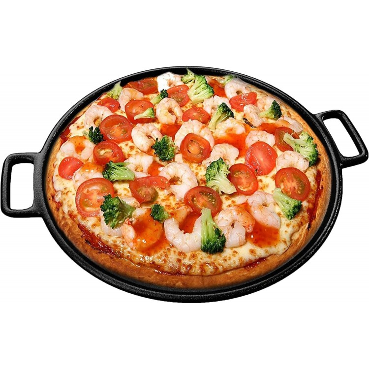 Cast Iron Pizza Pan - 14-Inch Baking Pan for Oven, Stovetop, Grill, or Campfires - Durable, Even-Heating