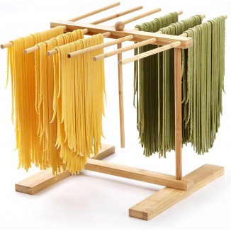 Bamboo Pasta Drying Rack with Transfer Wand and 12 Bars, Easy to Transfer