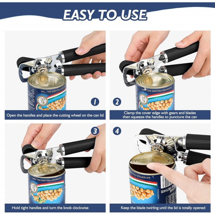 Can Opener Manual Handheld Heavy Duty Hand Can Opener Smooth Edge Stainless Steel Can Openers Top Lid 