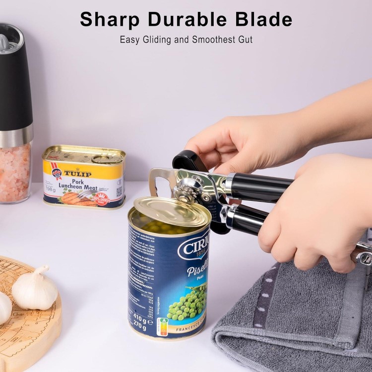 Large Heavy Duty Can Opener Manual Smooth Edge, Hand Held Can Openers for Seniors, Stainless Steel, Comfortable Handle