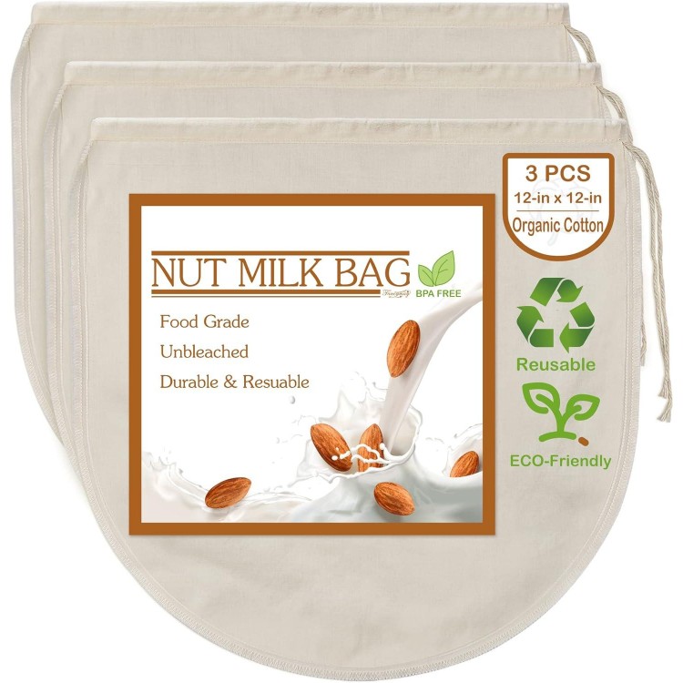 3 PCS 12x12 Nut Milk Bags - 100% Unbleached Cotton Cheesecloth